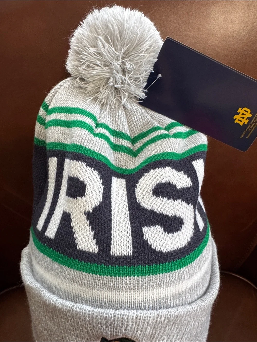 NWT Notre Dame Fighting Irish NCAA Knit Beanie Hat Pom Pom Embroidered Cuffed